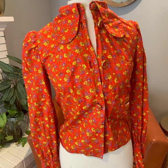 Red Prarie High Collar Button Up - Picture 1 of 5